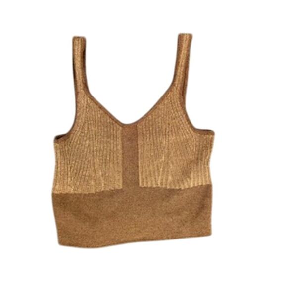 3.1 Phillip Lim Cropped Lurex Knit Tank Top XS knitted gold metallic - Picture 2 of 4